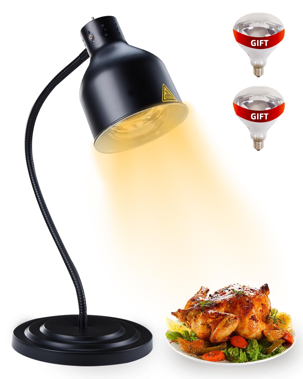 Food Heat Lamp: [Rapid-Heating Bulbs Included] [Steady Heating] Commercial Food Warmer Lamp, Electric Heat Lamp for Food Catering Food Warming Lamp for Buffet Parties,Black,N3