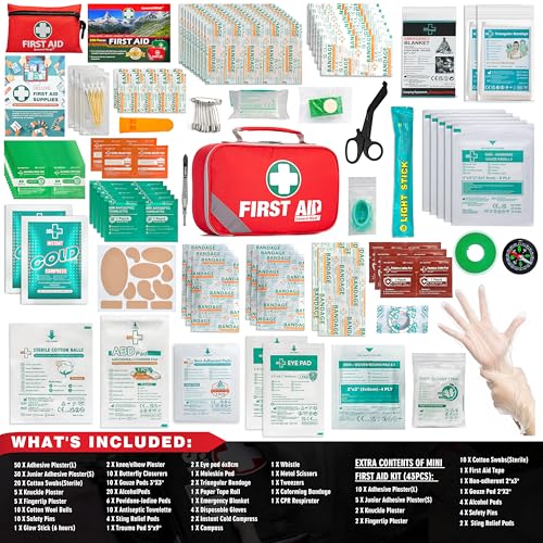 General Medi 2-in-1 First Aid Kit (215 Piece Set) + 43 Piece Mini First Aid Kit -Includes Ice(Cold) Pack, Moleskin Pad and...
