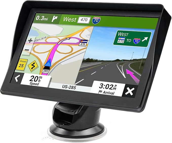 GPS Navigator for Car Truck RV - 7'' HD Touchscreen Navigation System, Latest 2025 Maps Free Lifetime Updates, Speed & Red...