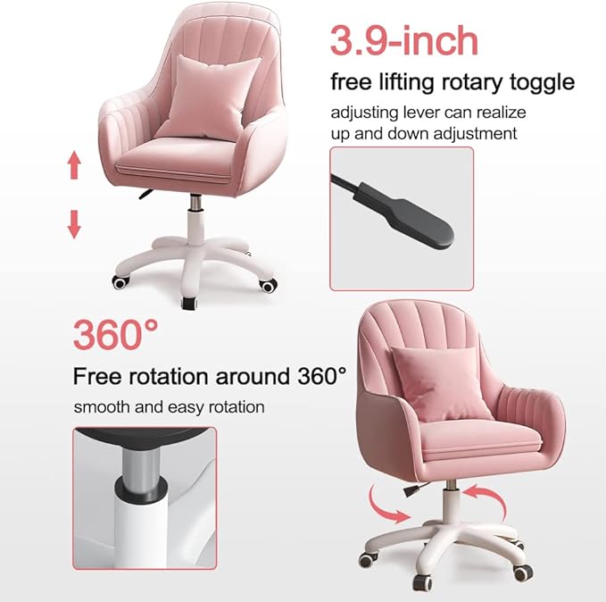 XUEGW Home Office Chair Computer Chair with Mid-Back Upholstered Modern Tufted Computer Task Chair Swivel Height Adjustable Velvet Accent Chair Suitable for Bedroom, Study