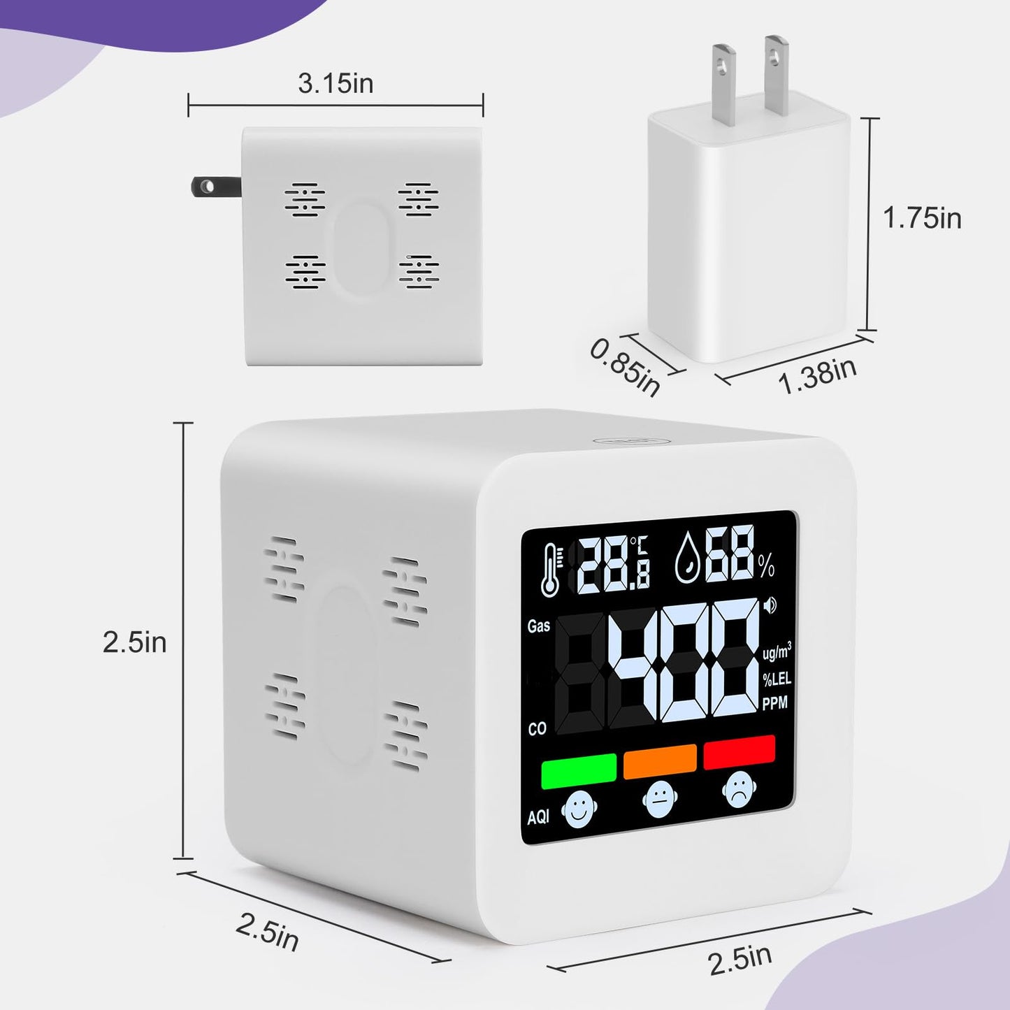 Plug-in 4-in-1 Gas & CO Detector with Temp/Humidity - Natural Gas, Propane & Methane Detector for Home, RV & Apartments (1, White-Beep Edition)