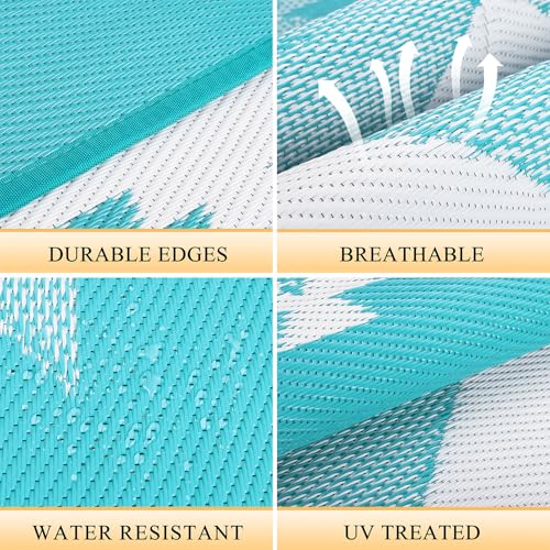 MJIAHOMDEC Outdoor Rug 6x9 ft for Patios Waterproof Reversible Plastic Straw Rug Patio Mat Clearance Outdoor RV Camping Ma...