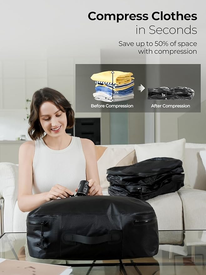 Vacuum Bags for Travel with Pump, Reusable Space Saver Bag, IP67 Waterproof Vacuum Packing Cubes for Travel Suitcases and Backpack (3PC + PUMP)