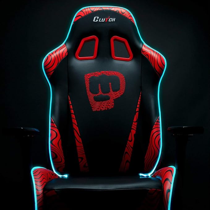 Clutch Chairz Throttle Series Pewdiepie Edition LED Gaming Chair - Premium Ergonomic Design, Lumbar and Head Support Pillows - Black/Red