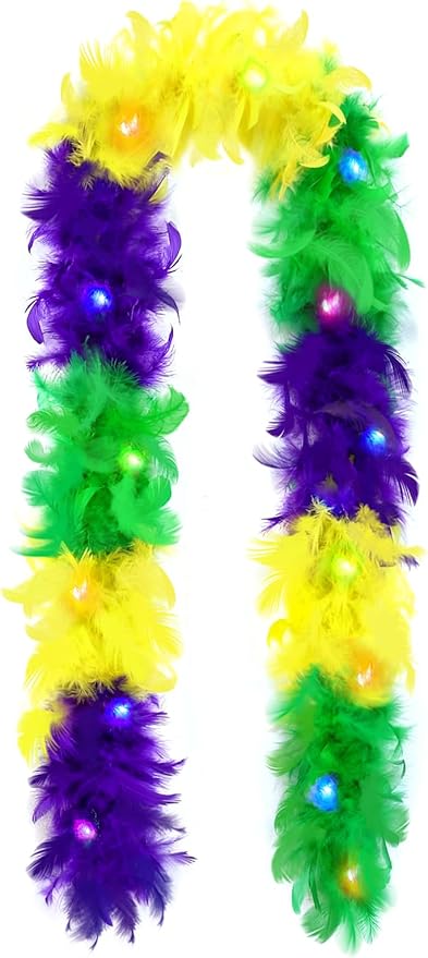 BOARDFEB 6 Ft Light Up Feather Boa for Party Mardi Gras Halloween Costume Christmas Tree and Home Decoration