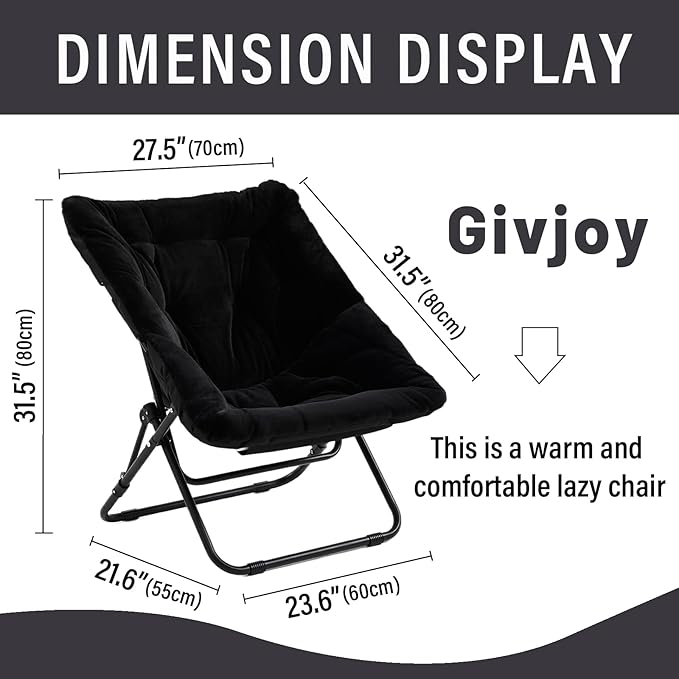 Givjoy Comfy Folded Chair, Soft Faux Fur Oversized Folding Chair, Flexible Lounge Lazy Chair for Kids Girls Teens Adults, Moon Chair for Dorm Rooms, Bedroom, Living Room