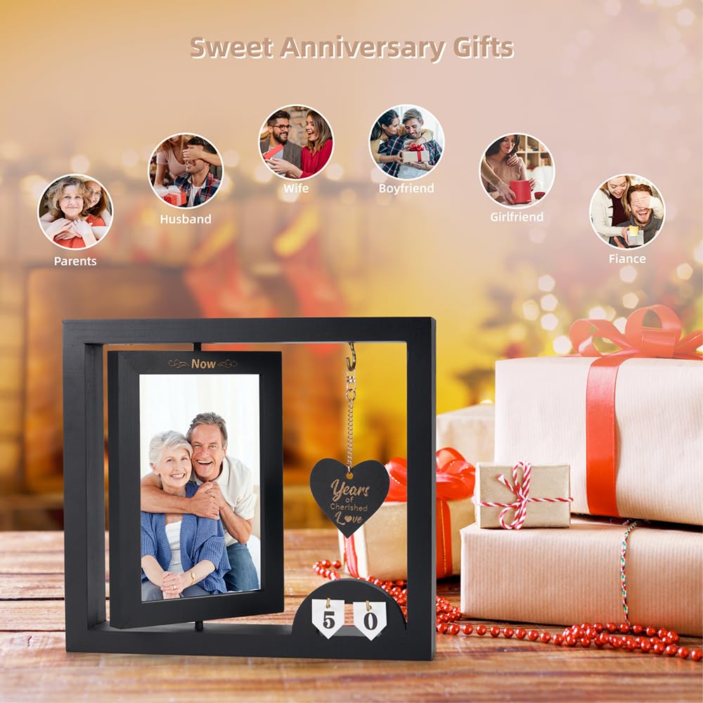 VoziSpace Then & Now Anniversary Picture Frame 1~99 Anniversary Wedding Engagement Photo Frame - Happy Anniversary Wedding Gifts For Wife - Wooden Bridal Shower Wedding Ideal Gifts for Couple