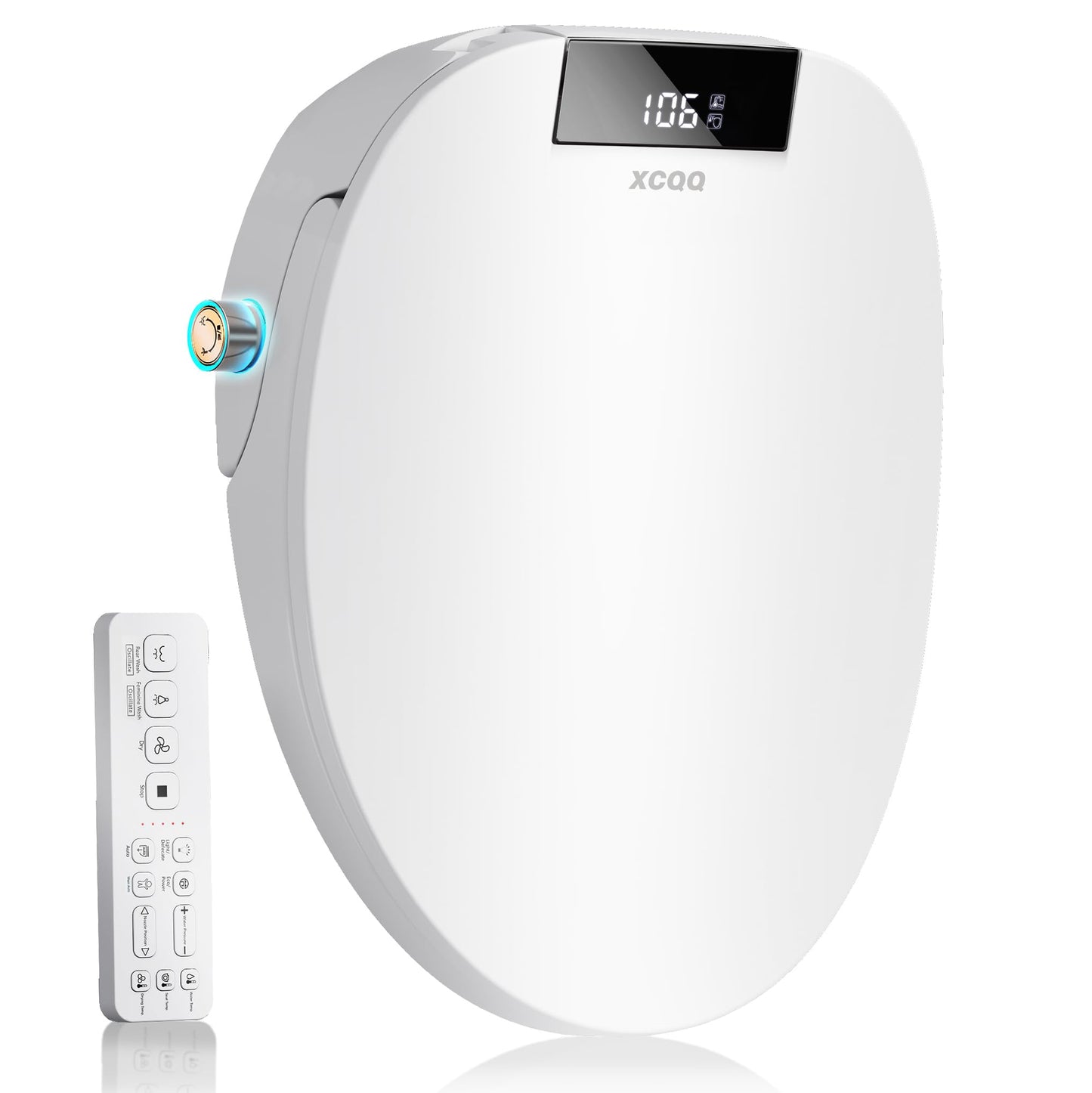 XCQQ Electric Bidet Toilet Seat with Remote, Heated Toilet Seat, Instant Warm Water, Warm Air Dryer, Rear & Feminine with Oscillating Cleansing, Night Light, Slow Close Lid, LED Display - Round