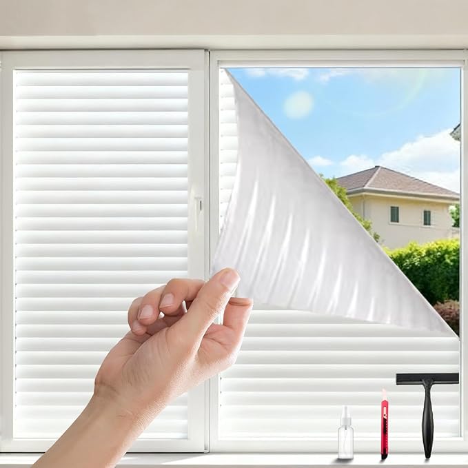 Frosted Glass Window Privacy Film Decorative, Bathroom Window Privacy Film for Glass Windows Cover, Static Cling, Removable, Reusable, Anti-UV, Heat Blocking, with Tools 45x78inch
