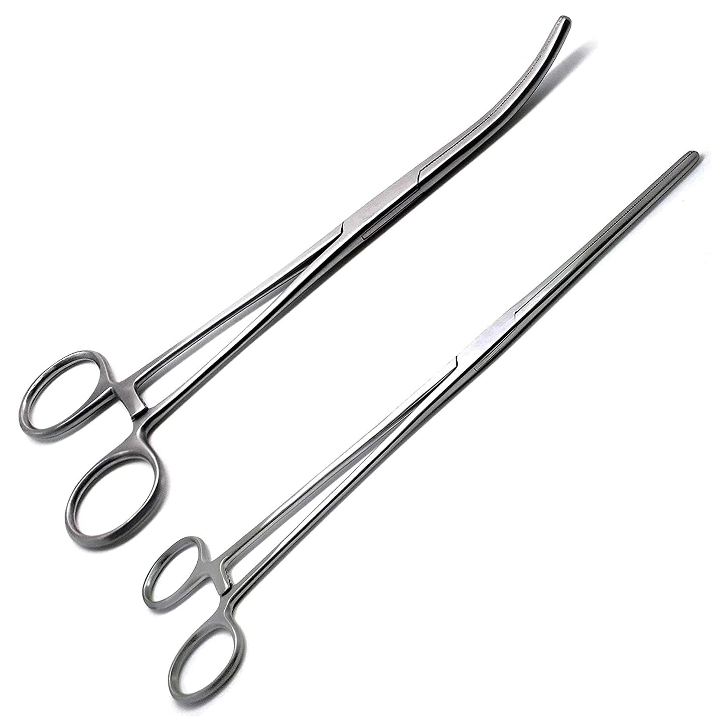 SURGICAL ONLINE Set of 2 Premium Quality 10" Long Rochester Pean Hemostat Full Mouth Serration Forceps Straight & Curved Clamps Three Locking Positions - SurgicalOnline