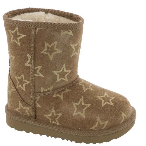 UGG Kids T Classic II Stars Fashion Boot, Chestnut/Gold Iridescent, 6 US Unisex Toddler