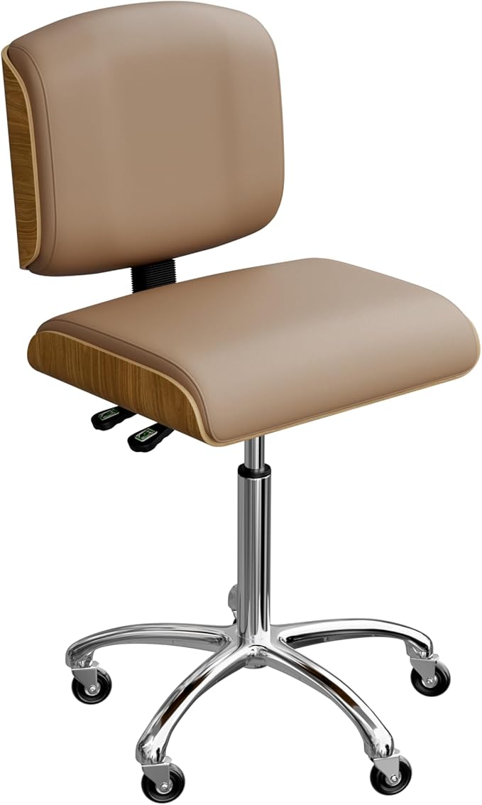 Spa Numa Bentley Beauty Esthetician Nail Salon Stool Rolling Chair with Adjustable Backrest, Flat Square Seat, Metal Bar, Vegan Leather Upholstery for Beauty Exam Office and Home - 1071 (Sand)