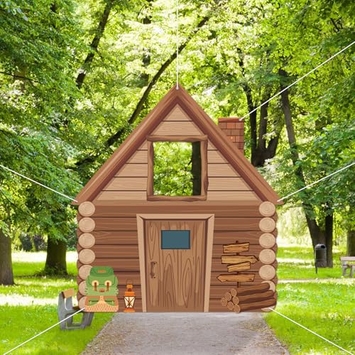 Camping Party Decorations Photo Prop Selfie Frame Happy Camper Photo Booth Props Rustic Wooden Cabin Banner Sign Supplies ...