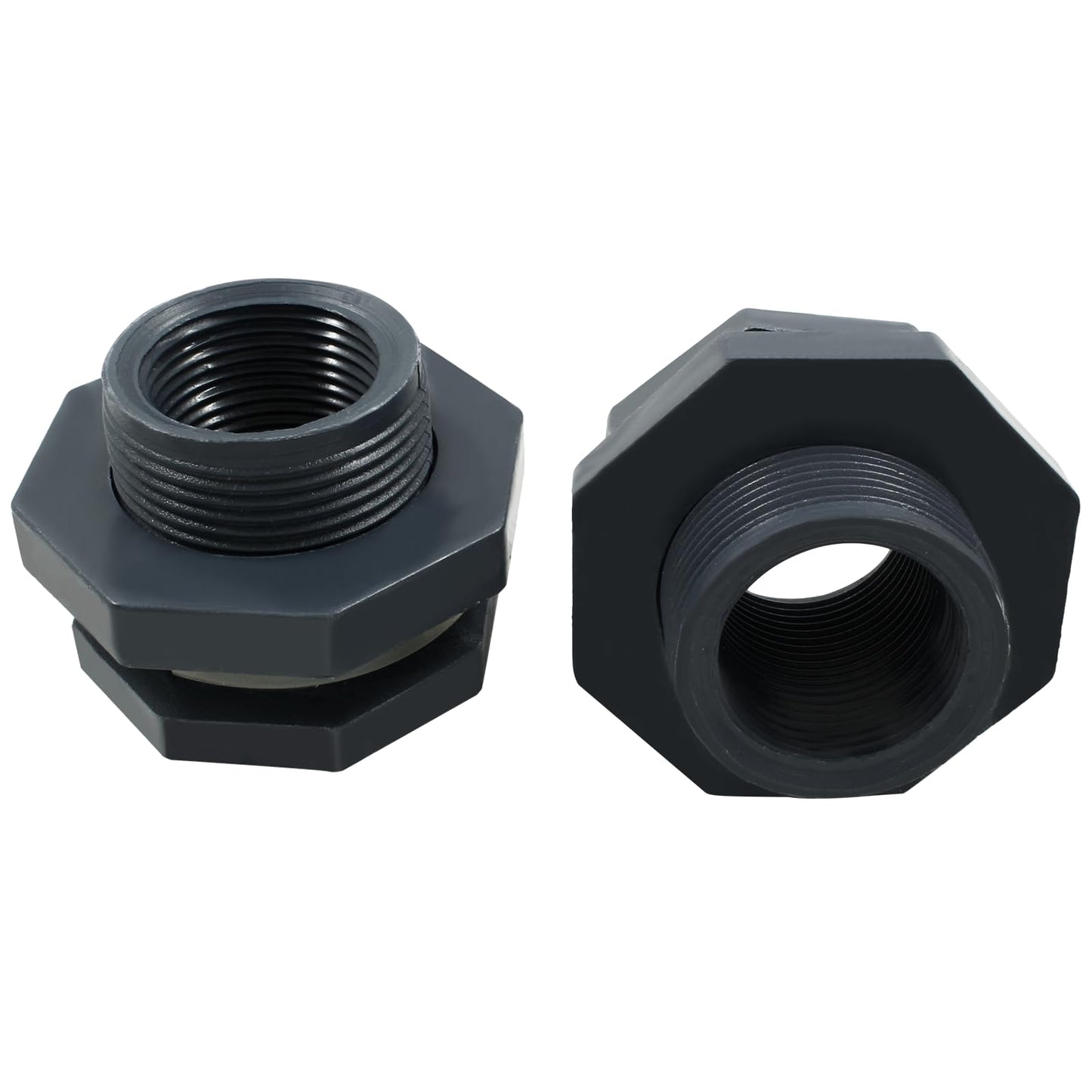 Suiwotin 2pcs NPT1 PVC Bulkhead Fitting, 1 Inch Plastic Water Tank Connector Threaded Thru-Bulk Pipe Fittings for Rain Barrels, Aquariums, Bucket Hose Adapter, Ponds, Pools