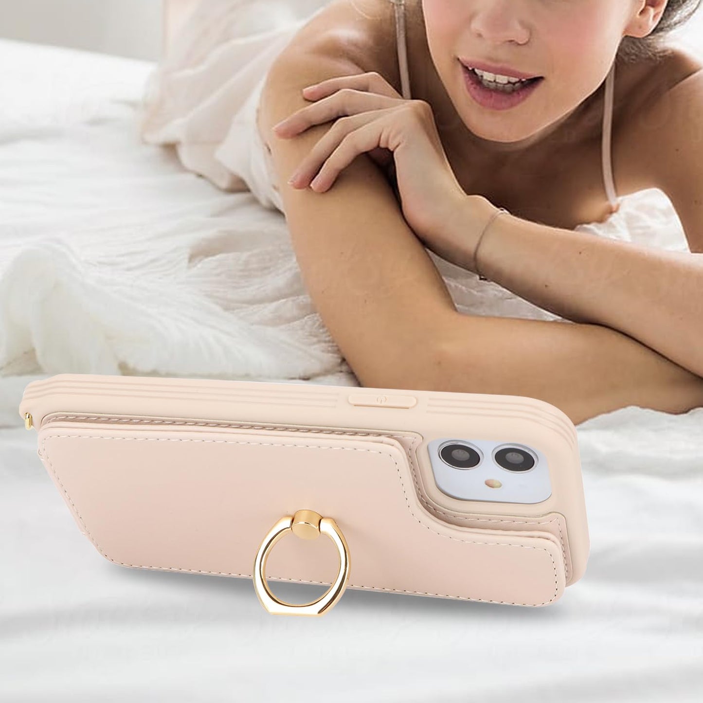 Lipvina For Iphone 11 Phone Case With Card Holder And Strap For Women,Crossbody Lanyard,Kickstand Ring Stand,Snap Clasp,Phone Wa