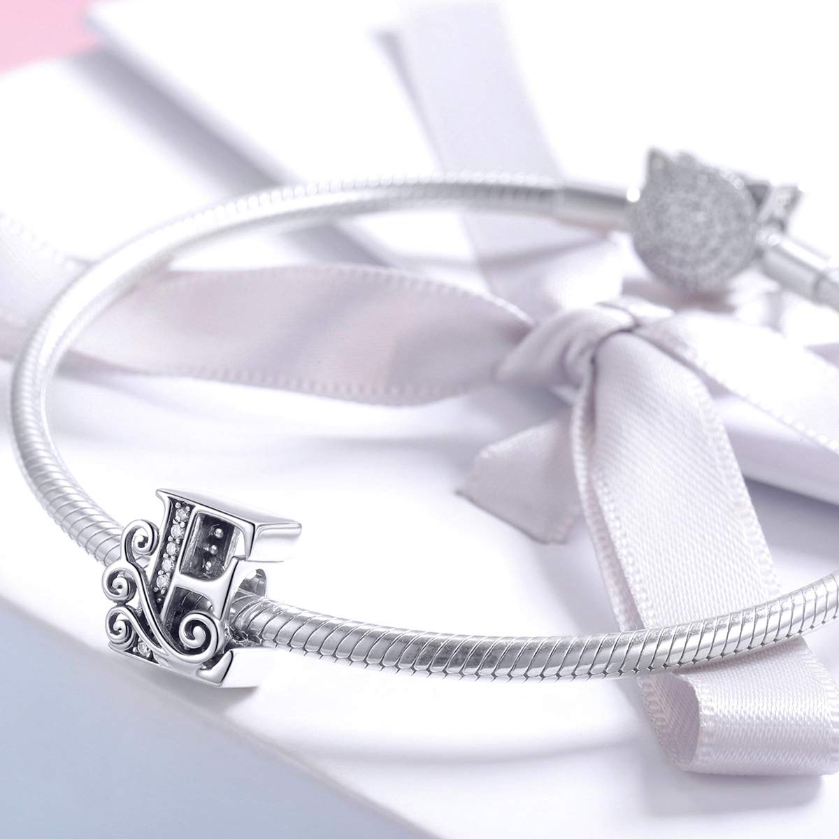 BISAER 925 Sterling Silver Initial Letter E Charms for Bracelets Alphabet Beads Charm Jewelry Gifts