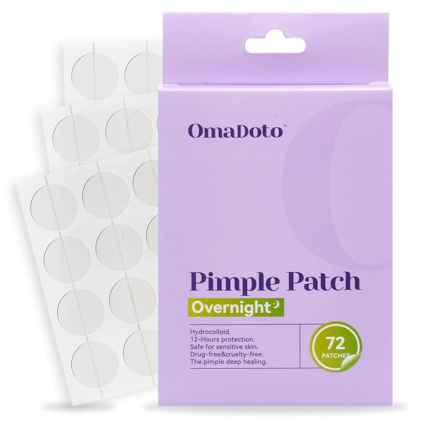 OmaDoto Overnight Pimple Patches for Face -(10mm & 12mm | 72 Count | 6 Sheets) - Hydrocolloid Patches with Salicylic Acid, Long-