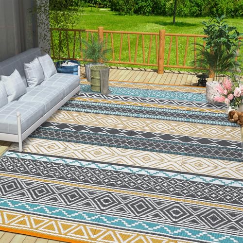 GarveeLife Outdoor Patio Rug 9x18 Waterproof Plastic Straw Rug, Reversible UV Resistant Foldable Camping Carpet Portable O...