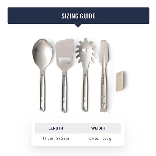 Sea to Summit Detour Stainless Steel Camping Utensil Set for Cooking and Serving (Serving Spoon, Slotted Spoon, Tongs, Spatula)