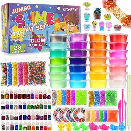 126 Pcs DIY Slime Making Kit for Girls Boys - Birthday Idea for Kids Age 5+. Ultimate Supplies Include 28 Crystal Slime, 2...