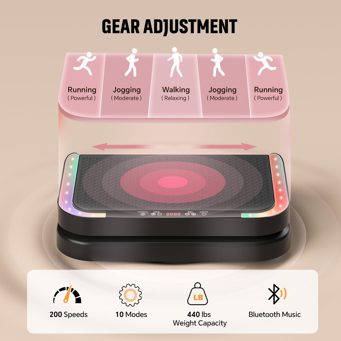 Vibration Plate Machine for Lymphatic Flow & Muscle Recovery, Vibration Fitness Platform with Bluetooth & LED Modes, 440 Lb Capacity & 200 Levels for Home Use