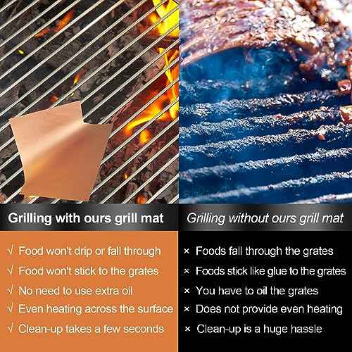 UBeesize Copper Grill Mats for Outdoor Grill ? 6 Pack Heavy-Duty, Non-Stick BBQ Grilling Mat & Baking Mats, Reusable, Easy-Clean for Gas, Charcoal, Electric Grills (15.75 x 13 Inch)