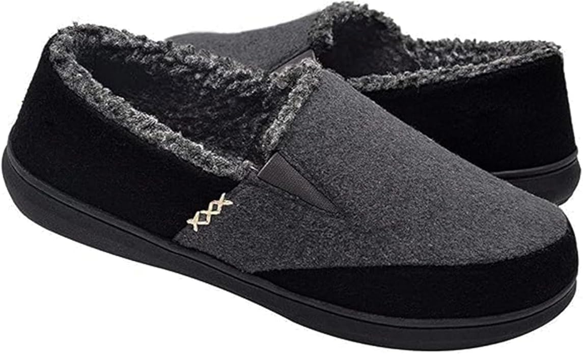 Zigzagger Men's Comfy Wool Slippers Indoor Outdoor House Shoes, Warm Soft Fur Fuzzy Fleece Lined Memory Foam Sole with Sue...
