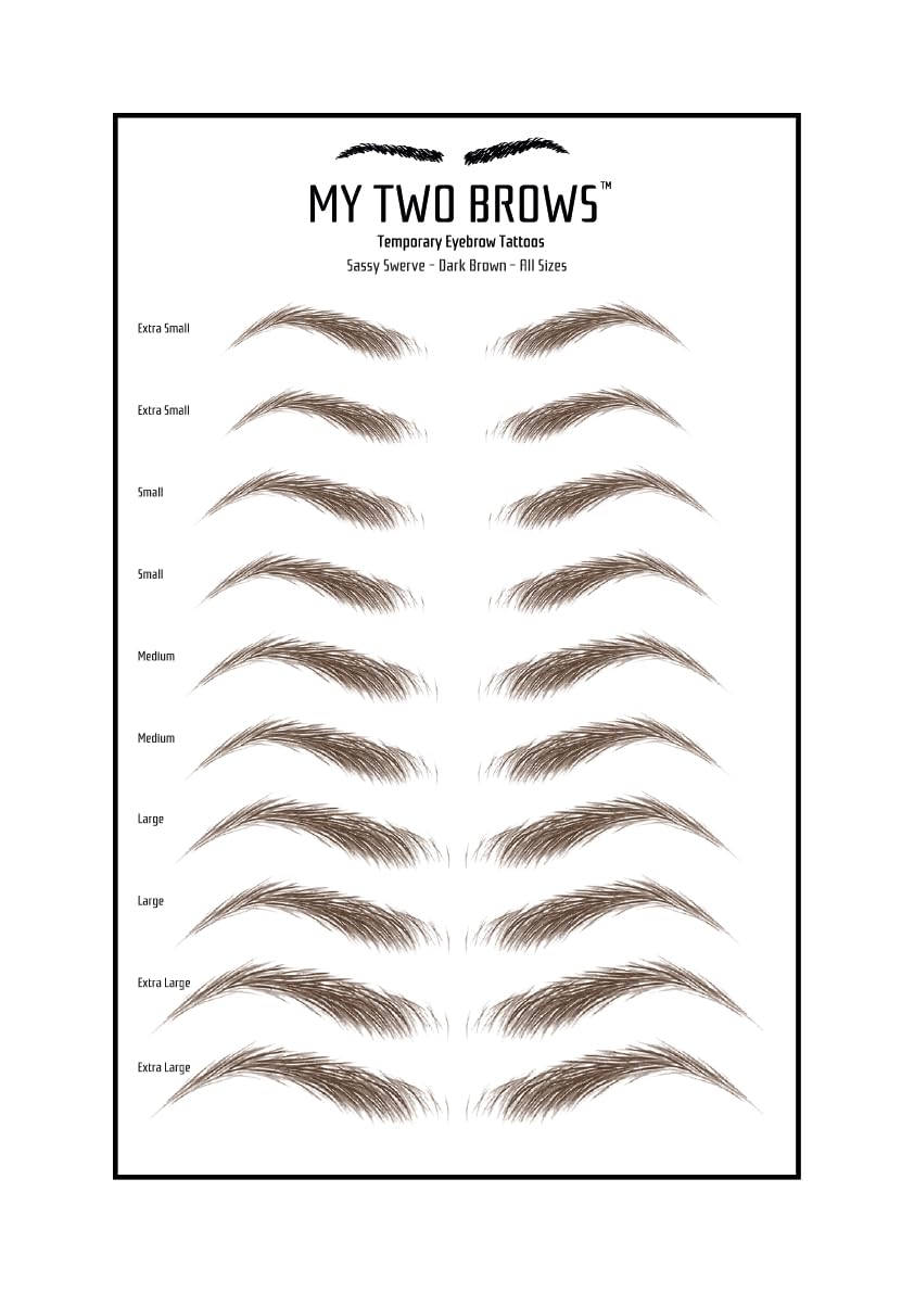 (10 pairs) Dark Brown Temporary Eyebrow Tattoo - Small Size - Waterproof & Smudgeproof - Sassy Swerve Style Eyebrow Stickers - Sheet Lasts up to 30 Days - Won't Work on Existing Brows