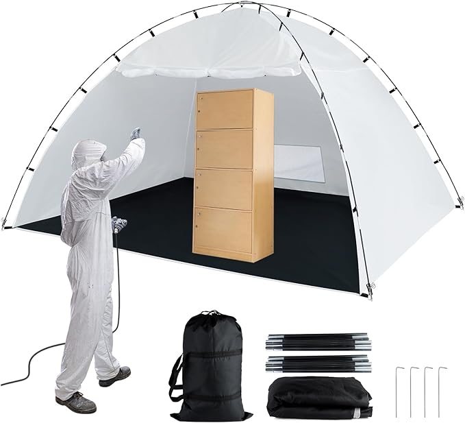 Portable Paint Booth Tent,Siebwin 10(L) x10(W) x6.2(H) ft Spray Paint Tent with Built-in Floor & Mesh Screen & Windproof H...