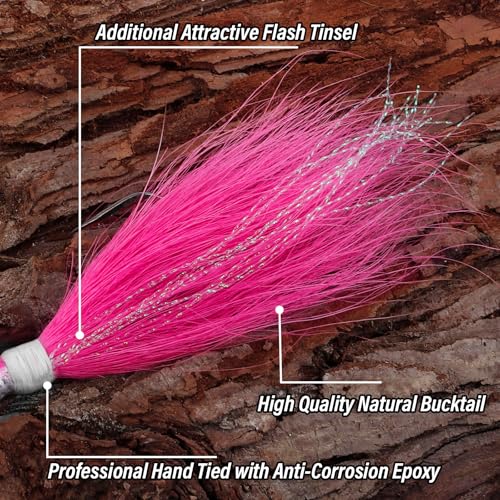 Alwonder 5-Pack Bucktail Jigs Hair Jigs Saltwater Freshwater Fishing Bucktail Lures Surf Fishing Jig Heads White Luminous ...