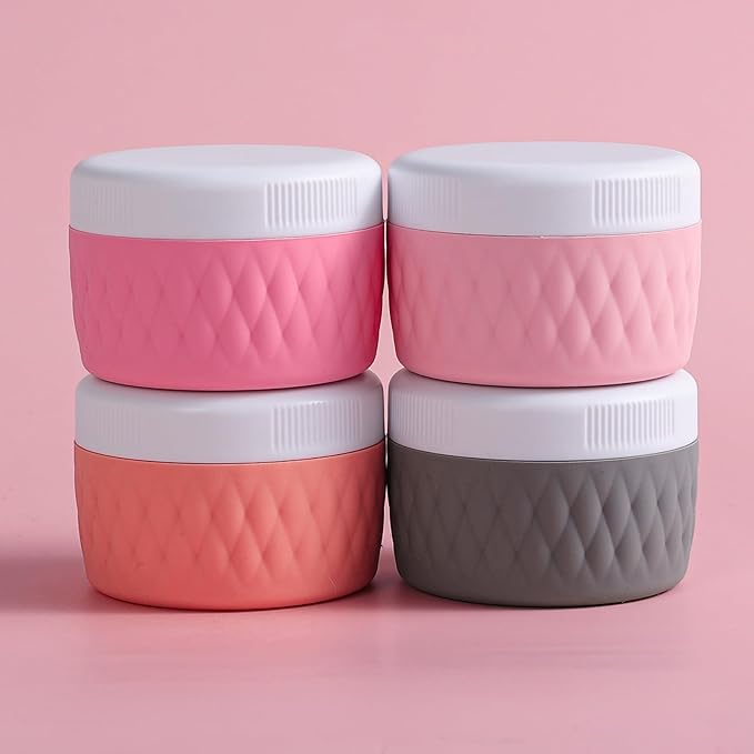 Travel Containers for Toiletries, Silicone Cream Jars BPA-Free, TSA Approved 2oz Travel Size Containers, Leak-proof Silicone Jars with Lid for Cosmetic Face Hand Body Cream (4 Pack)