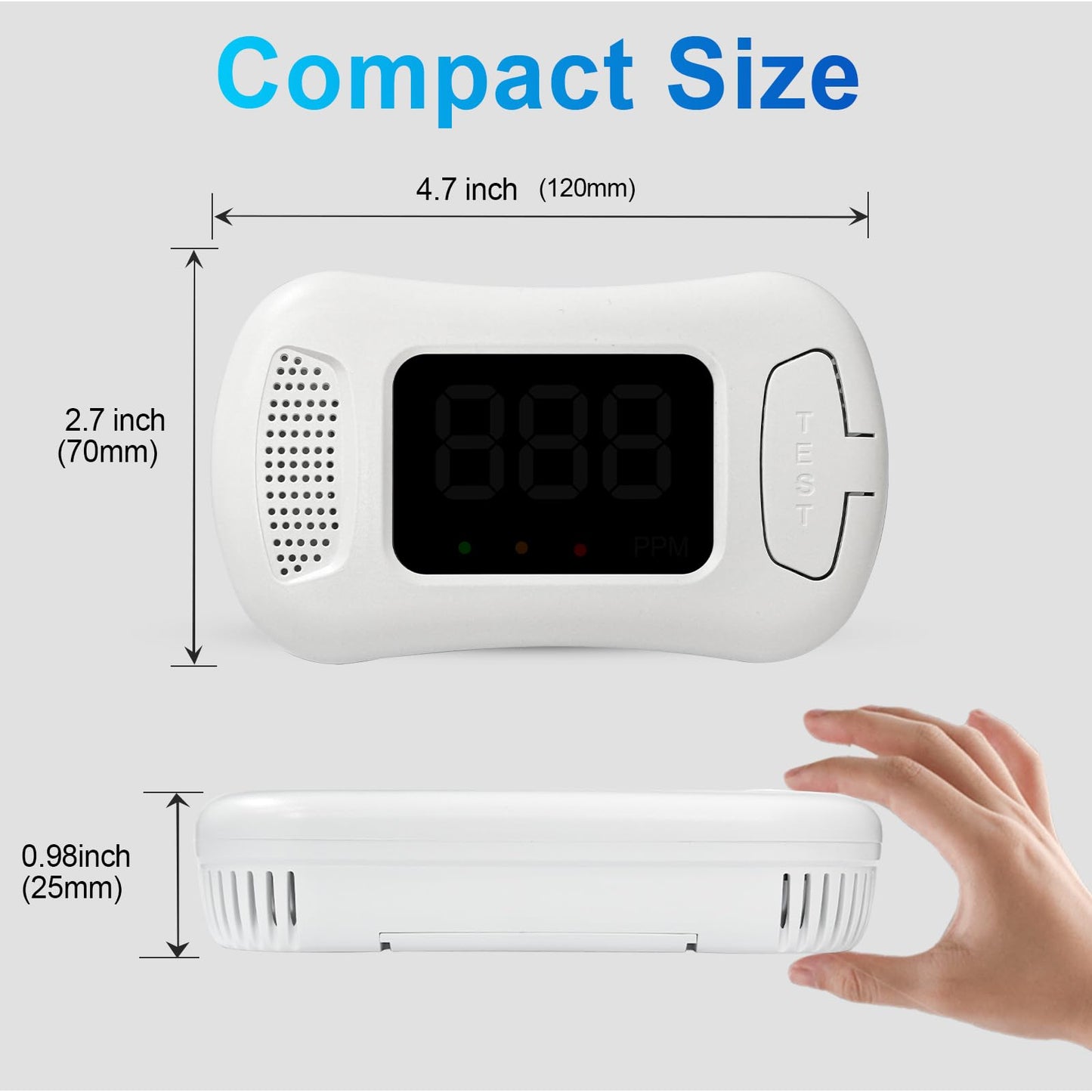 3 Packs Carbon Monoxide Detectors,CO Alarm Detector Monitor Battery Operated with PPM Value Display,Carbon Monoxide Alarm with Sound &Light Warning,Accurate & Easy to Read,for Home Kitchen Office