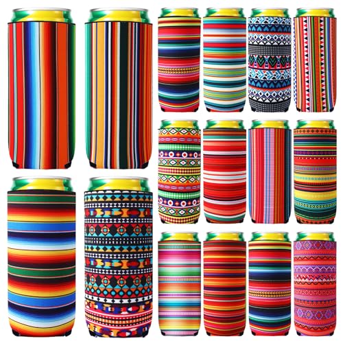 Nitial 16 Pcs Mexican Soda Cooler Sleeve Summer Neoprene Can Cover for 12 oz Beer Bottle Drink Sleeve Beverages Fiesta Par...