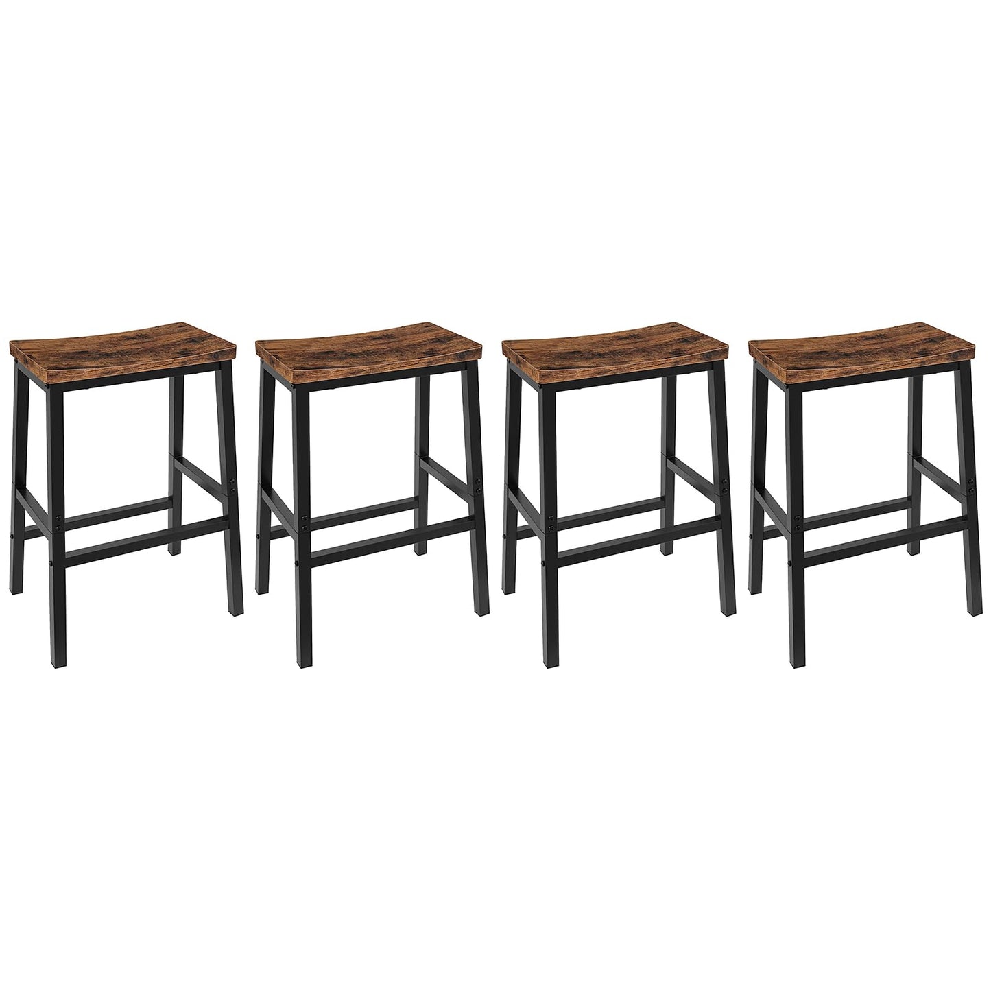 HOOBRO Bar Stools Set of 4, Counter Height Bar Stools, 23.6'' Bar Chairs, Saddle Stools with Footrests, Industrial Barstools for Dining Room, Kitchen, Bar, Rustic Brown and Black BF02MDP401