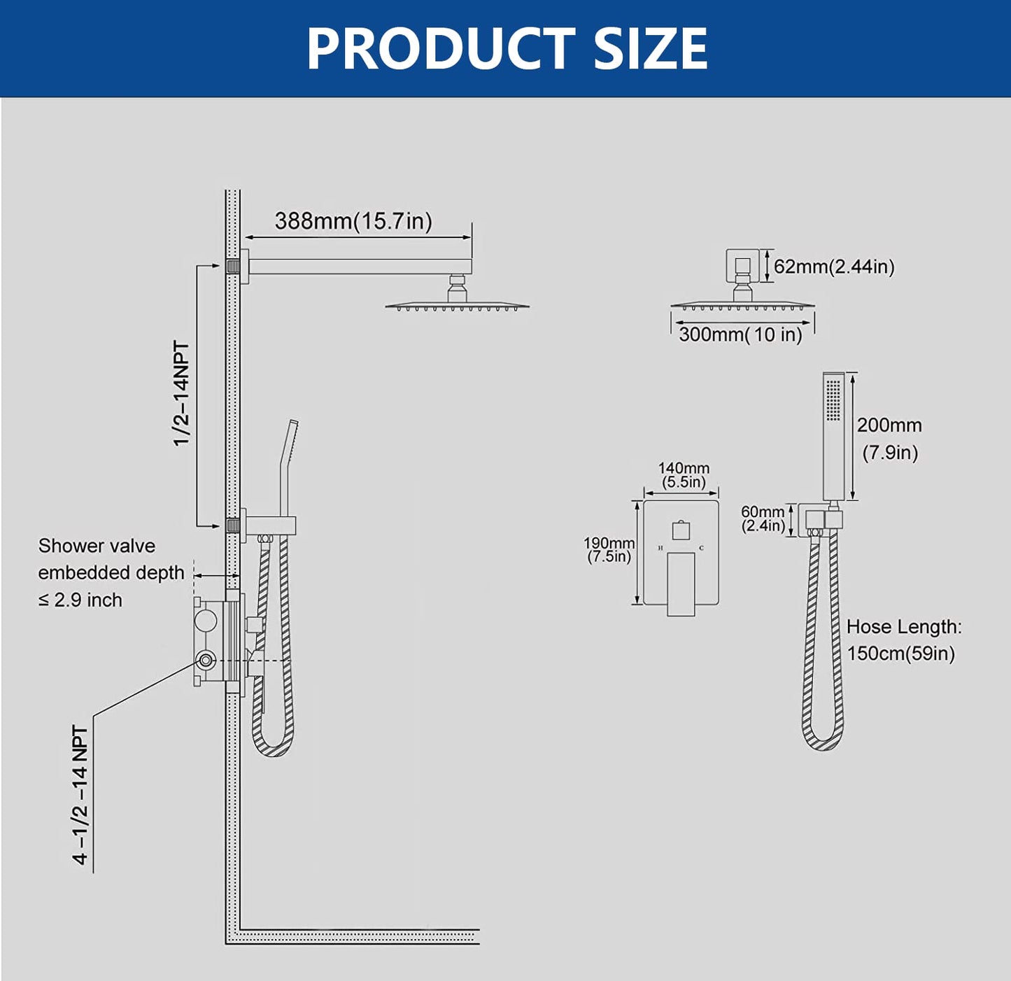 Fatspas Luxury Rain Shower System with 10 Inch High Pressure Showerhead and Handheld Combo, Brushed Nickel Shower Faucet Set with Pressure Balance Valve, Wall Mounted 2-Way Shower Trim Kit