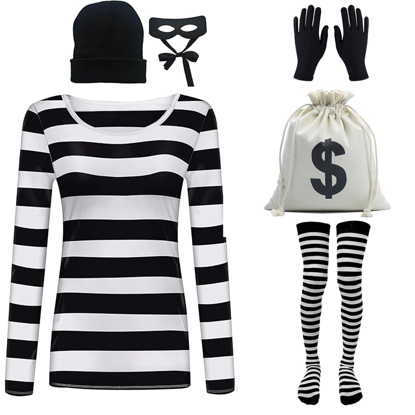 Adult Women's Robber Costume, Bank Robber Costume Thief Accessories for Halloween Costume(Women,X-Large)