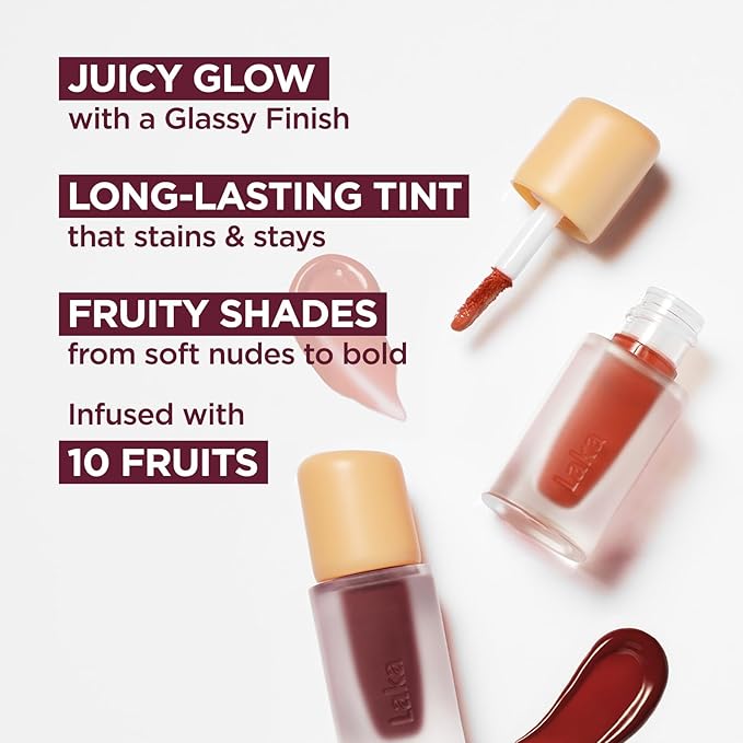 Laka Fruity Glam Lip Tint Mini, Glowing Lip Stain with Wide Color Spectrum, Hydrating & Lightweight Texture, Long-Lasting Bold Stain, Non-Sticky, Vegan, K-Beauty (#120 Caffeine rose)