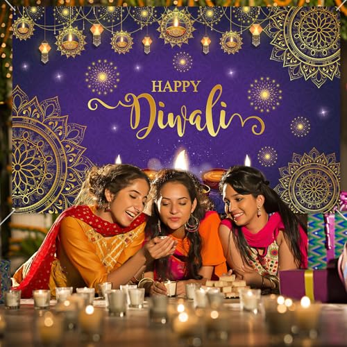 Happy Diwali Backdrop Banner,Deepavali Background Banner Festival of Lights Decor Photo Booth Props Background Diwali Indi...