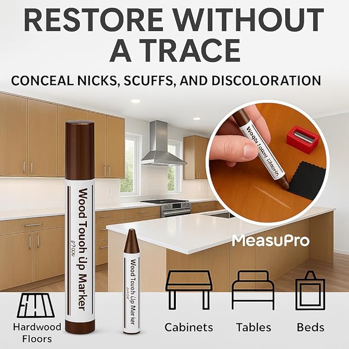 Wood Scratch Repair Kit Markers - 13 Piece Set – Furniture Touch Up Markers and Wax Sticks with Sharpener – for Wood Floor, Table, Cabinet, and Furniture Repair – 6 Colors
