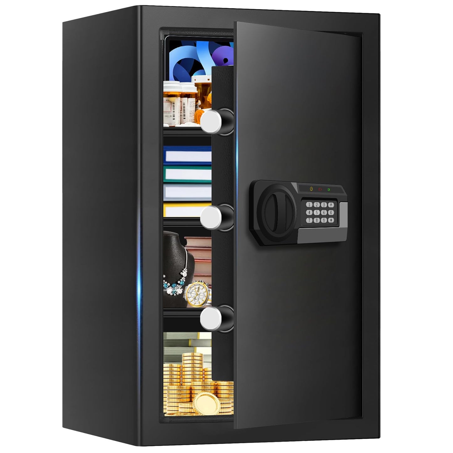 5.1 Cuft Large Home Safes Water and Fireproof with Digital Keypad & Key Lock, Fire Security Safes with 3 Removable Shelves, Anti-Pry Safe Box for Money Documents Jewelry, 23.62"H x14.96"W x 12.2"D