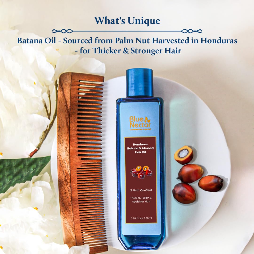 Blue Nectar Batana Oil for Thicker Hair | Pure Honduras Batana Oil for Hair Growth with Organic Almond Oil | Ayurvedic Hair Grow