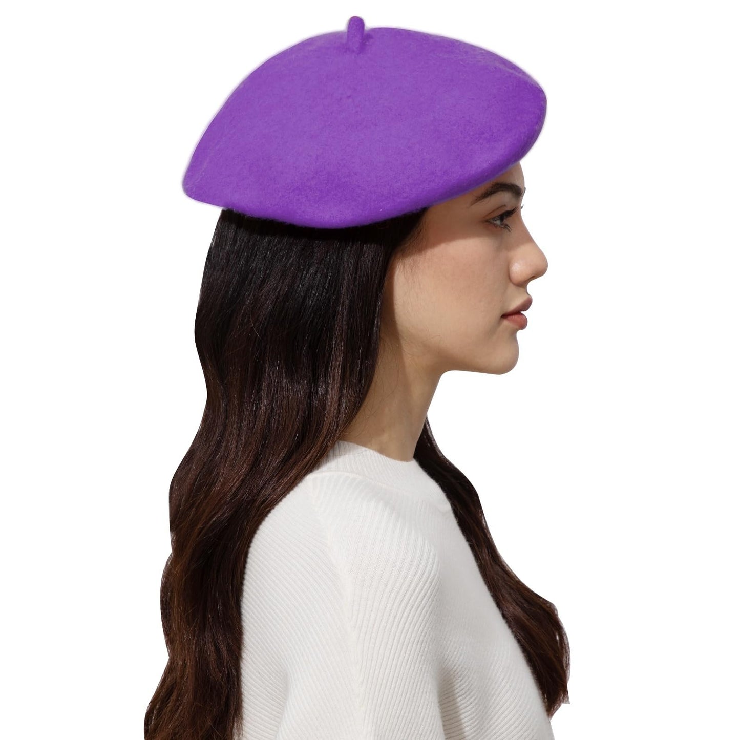 Classic Wool Beret Hats for Women Man Painter hat French Beret for Man Woman Warm Winte. (Purple)