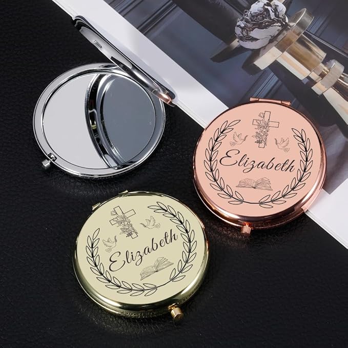Eunigem Personalized Compact Mirror for Women-Custom Mirror Gifts for Bridesmaid,Wedding,Birthday,Mom,Friend,Wife,Christian