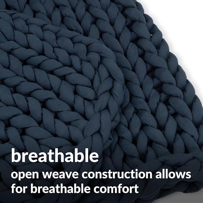 Nuzzie Chunky Knit Weighted Blanket - Breathable, Cooling, Hand Made Knit Throw Blanket for Sleep - Machine Washable, Stylish Design (Dusty Blue, Full | 16lbs | 48"x72")