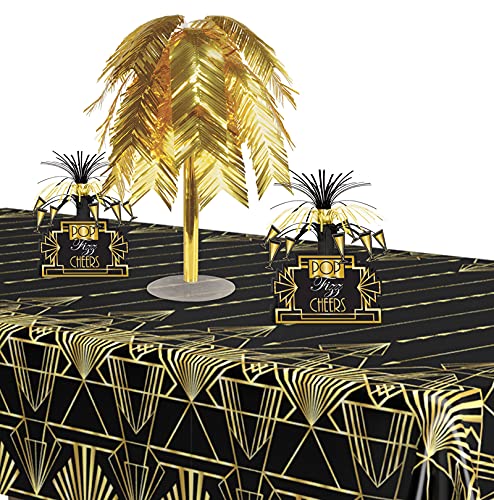 Beistle Pop Fizz Cheers Centerpieces – 2-Pack Art Deco Table Decorations in Black and Gold for Roaring Twenties Parties, N...