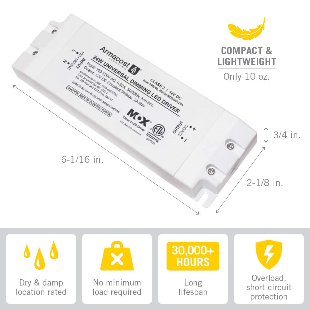 Armacost Lighting 24-Watt Universal Dimmable 12V DC LED Driver TRIAC 840240