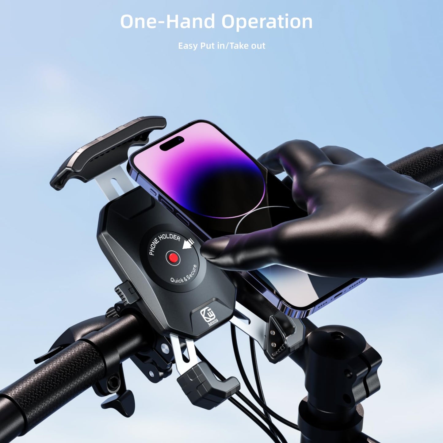 Kewig Bike Phone Mount Holder, Motorcycle Phone Mount [1S Lock] [One Hand Operation], Bicycle Scooter Handlebar Cradle Clip For