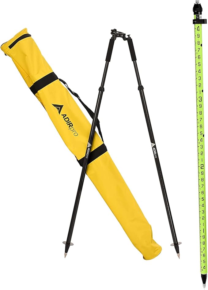 AdirPro 3-Position Snap-Lock Rover Rod (Green), & AdirPro Prism Pole Bipod – Carbon Fiber Bundle