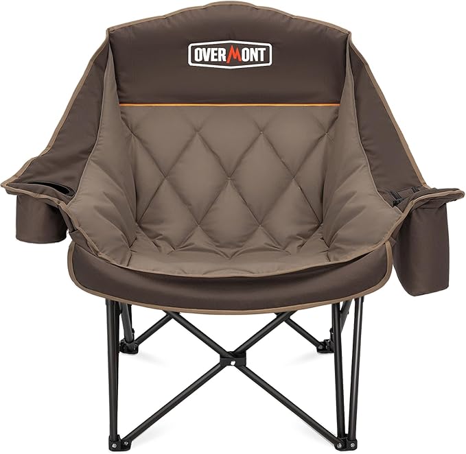 Overmont Oversized XL Camping Chair for Adults - 450lbs Support Heavy-Duty Padded Folding Chair with Side Pocket Cup Holde...