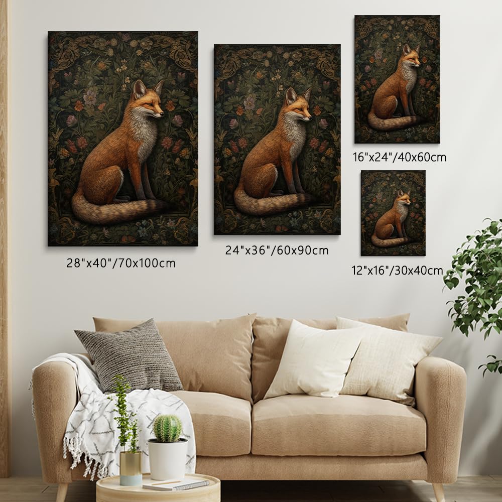 Fchen art William Morris Inspired Fox Art Print Painting Fox Print Art Nature Prints Rustic Large Gallery Art Abstract Illustrations Modern Art Decorative Nordic Rustic for Bedroom Office Kitchen